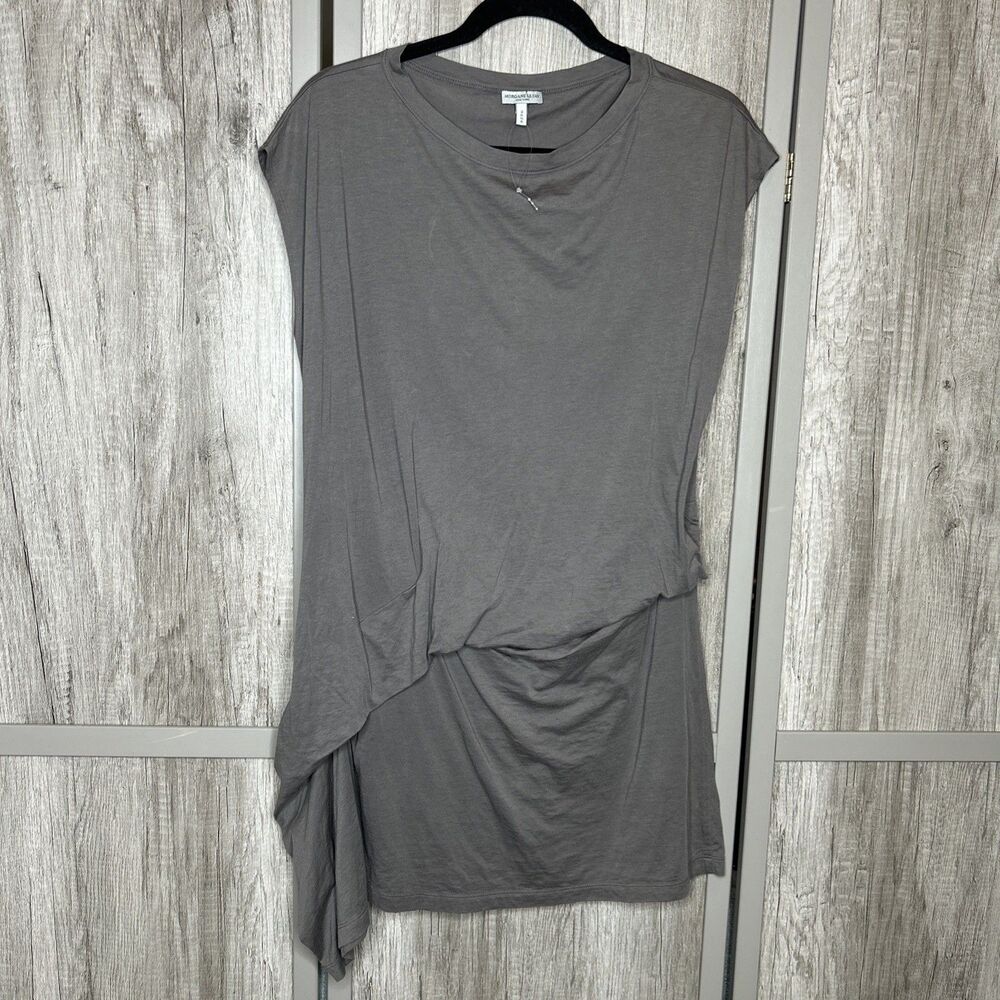 Morgane Le Fay Dress Draped Hip Short Sheath Gray Cotton Size M